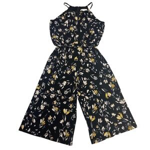 London Times Women's Black Floral Halter  Jumpsuit Sz 6